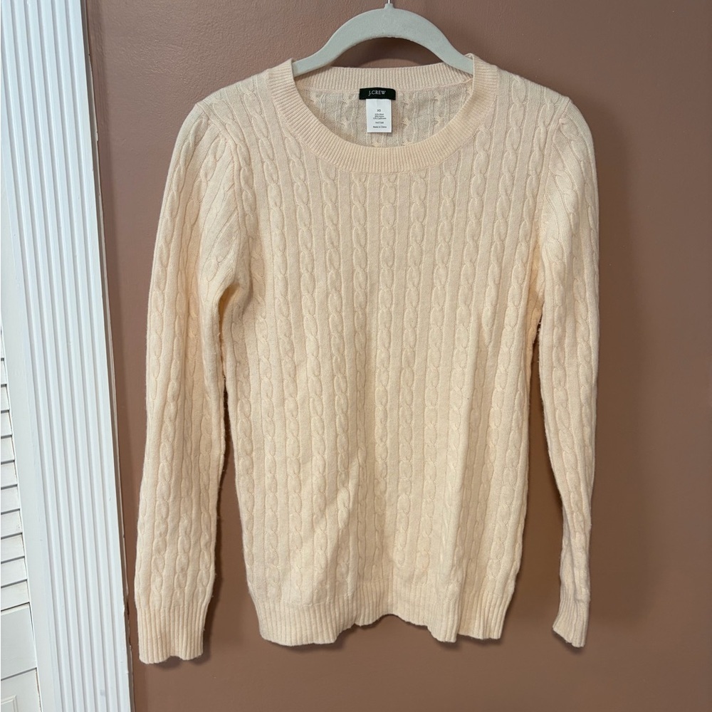 J.Crew wool-cashmere cream cable knit crewneck sweater